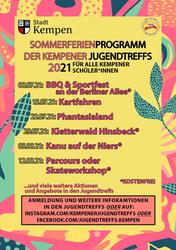 Flyer Sommerferienangebote der Jugendfreizeitheime Kempen 2021