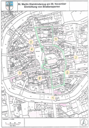 Lageplan Straßensperrung St. Martinszug am 9. November 2021